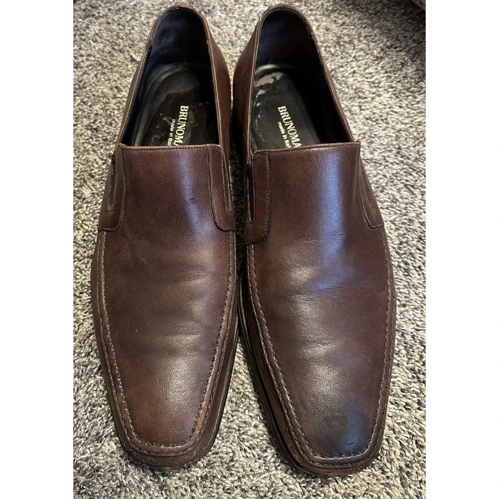 Bruno Magli Raging Leather SlipOn Loafer Shoes Sz 11.5 Brown Italy